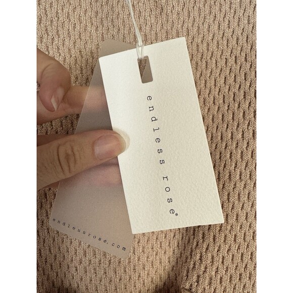 NWT Endless Rose Cream Textured Knit Crochet Bodycon Mini Dress Size L Tie Back - Picture 6 of 9